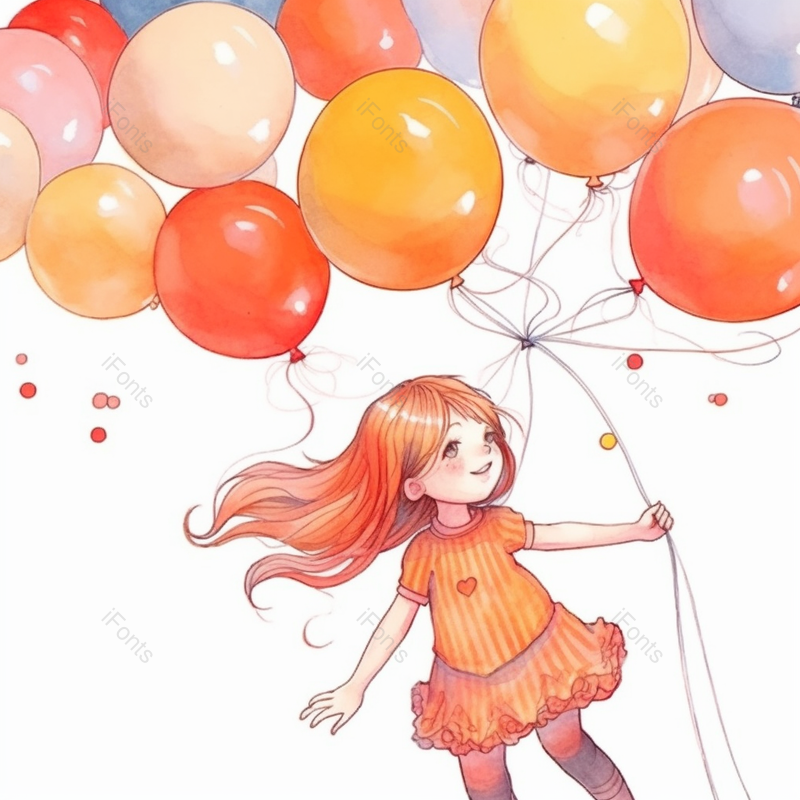 长发飘飘一个女孩小孩欢乐抓住气球飘起来纯洁可爱插画,插画/手绘图,插画/手绘图库,插画/手绘图下载,插画/手绘